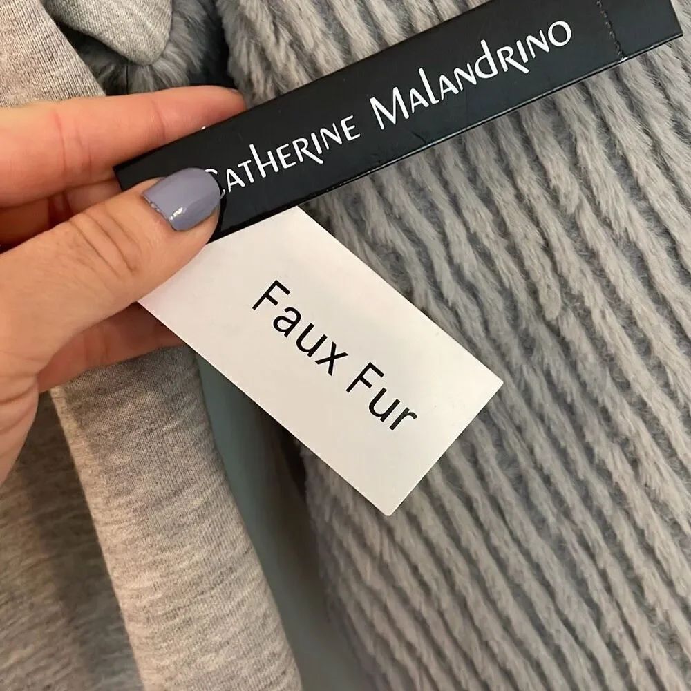 Catherine Malandrino NWT grey faux fur puff sleeve sweater small - Picture 6 of 12